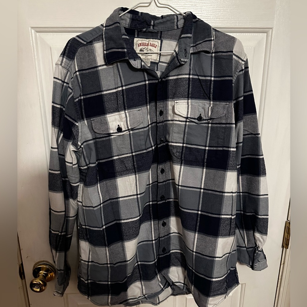 American Eagle blue flannel.